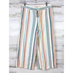 Per Se Womens M Rainbow Stripe Viscose Linen Wide-Leg Crop Pants Lightweight
